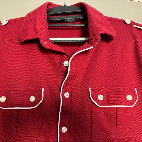 Maroon with white accents slim fit polo shirt. Size large. - Picture 3 of 3